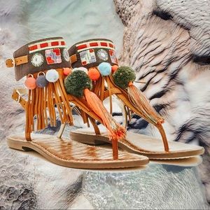 Sam Edelman Gere Embroidered PomPom Nubuck Sandals